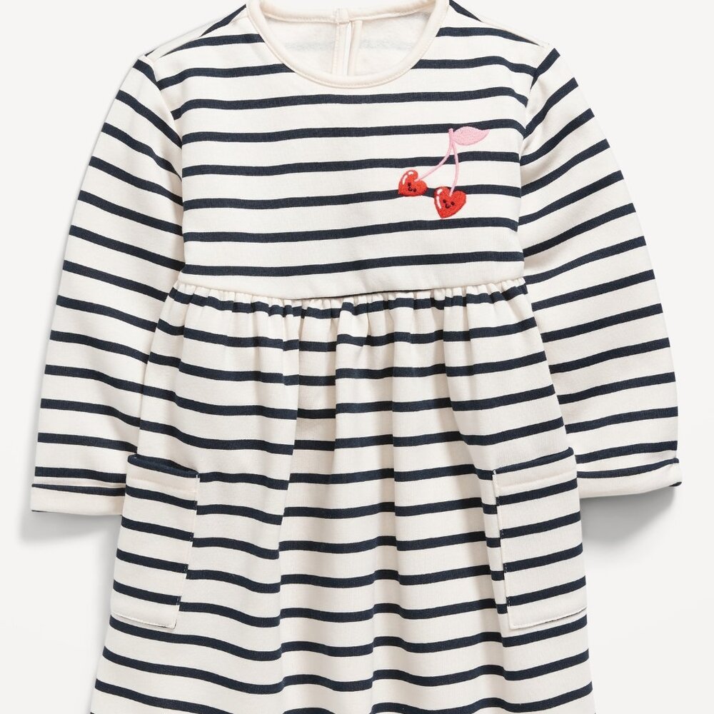 Old Navy Toddler Girls Navy Strips Fit & Flare Fleece Dress 3T